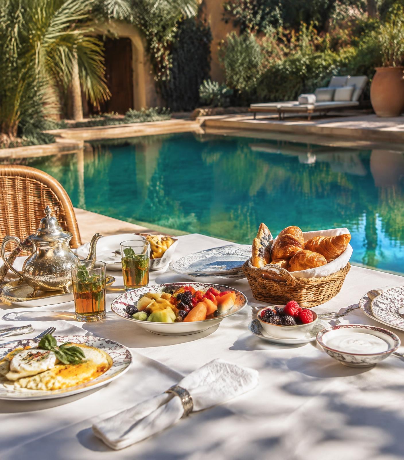 Breakfast prepared by the pool